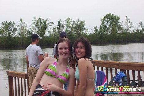 2 Young girls posing for the water